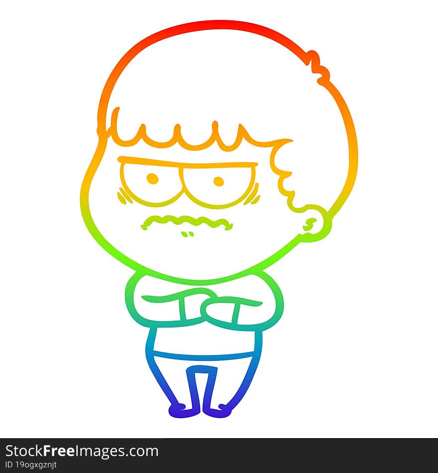 rainbow gradient line drawing cartoon annoyed man