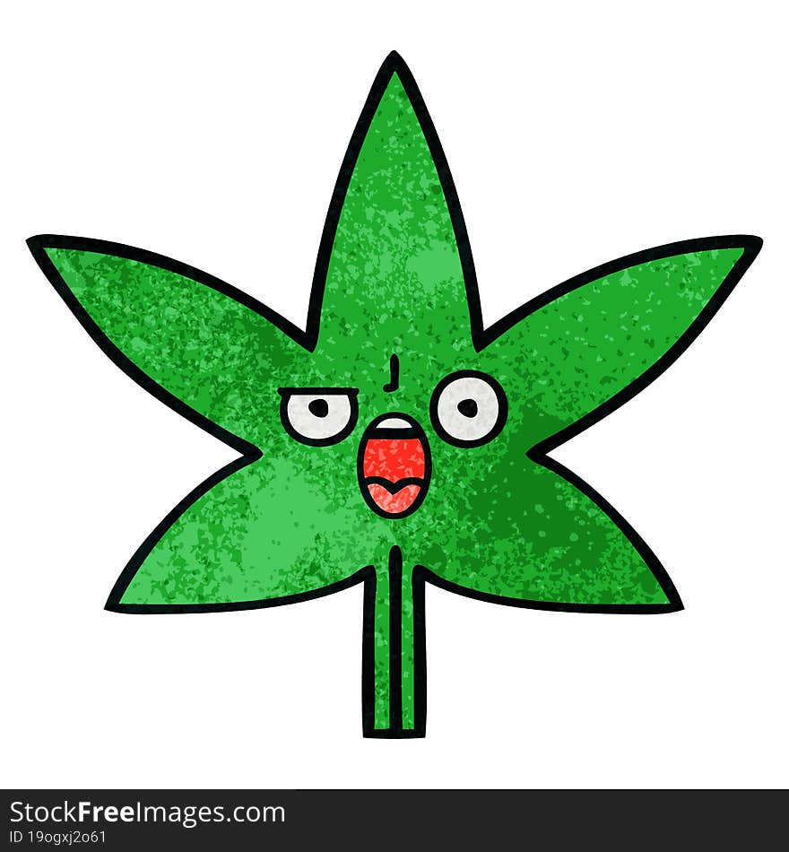 retro grunge texture cartoon of a marijuana leaf