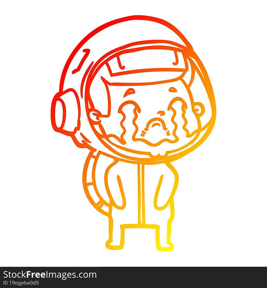 warm gradient line drawing of a cartoon crying astronaut