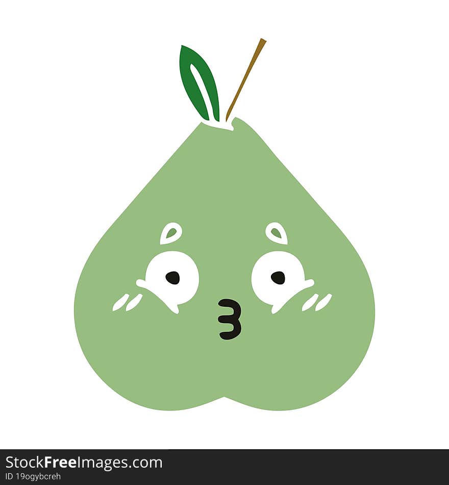 flat color retro cartoon of a green pear