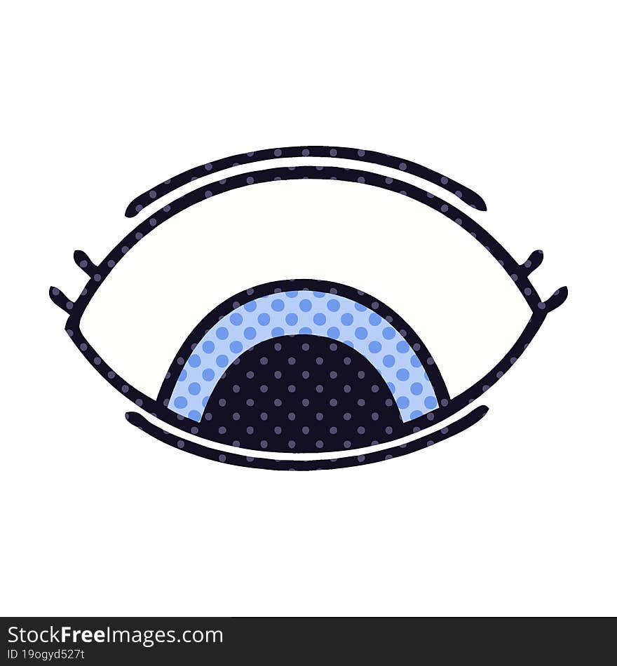 comic book style cartoon of a eye looking down