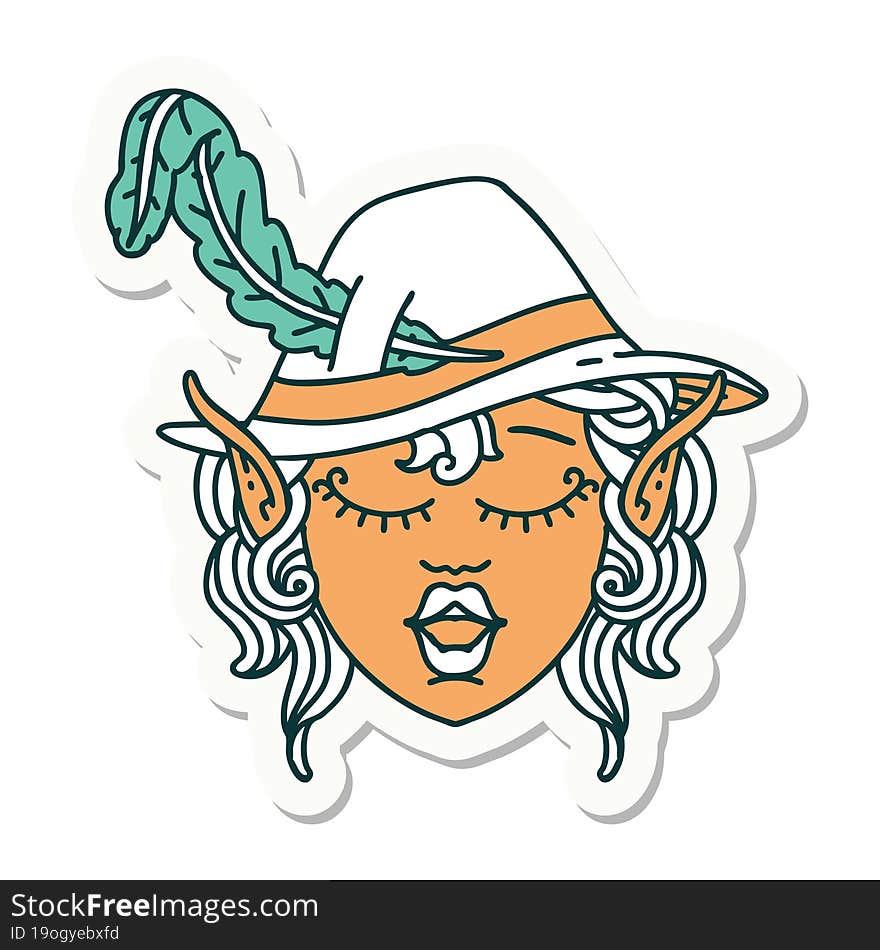 sticker of a elf bard character face. sticker of a elf bard character face