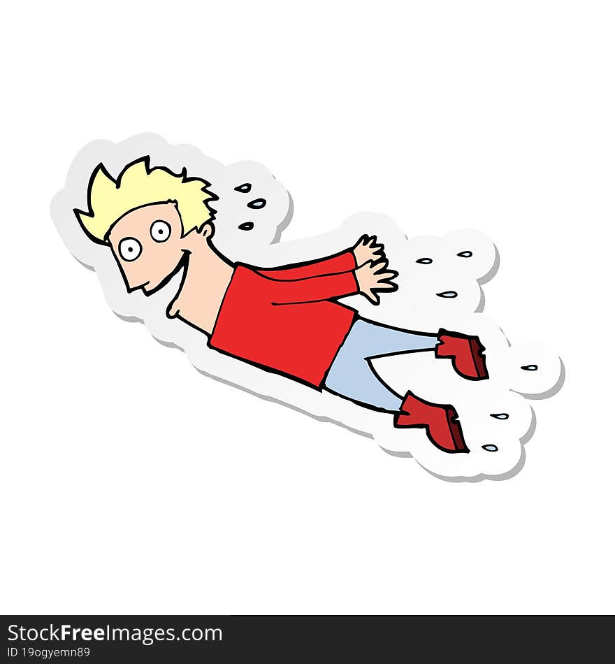 sticker of a cartoon drenched man flying