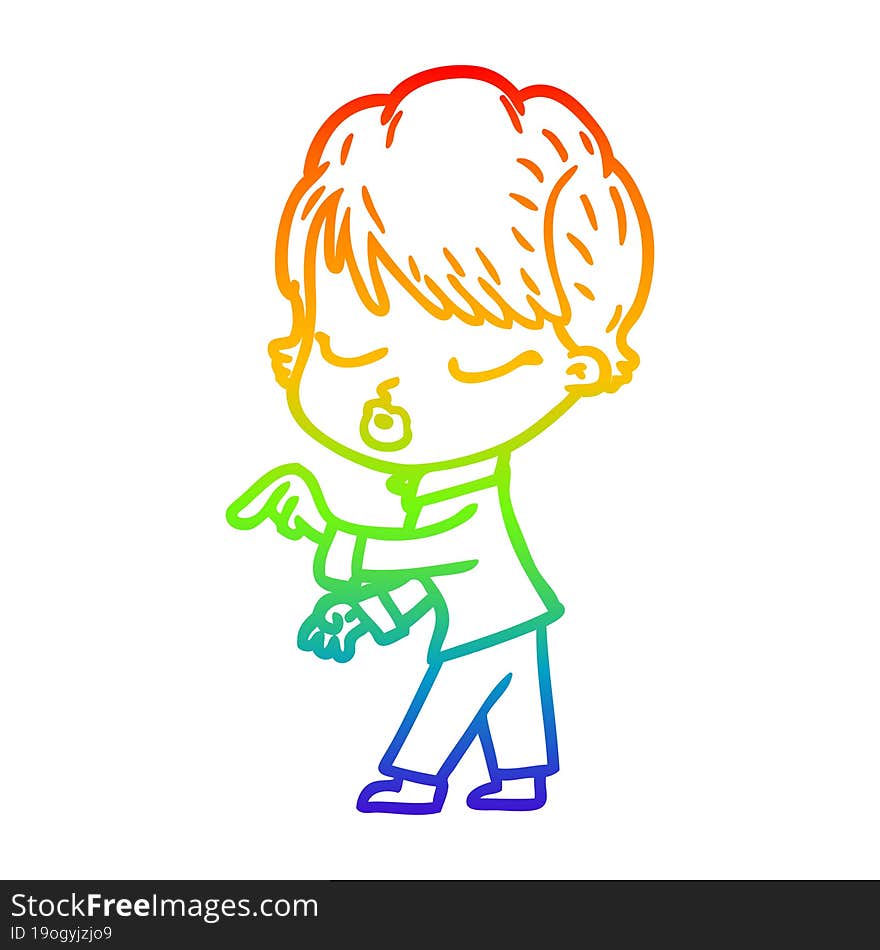 rainbow gradient line drawing cartoon woman with eyes shut