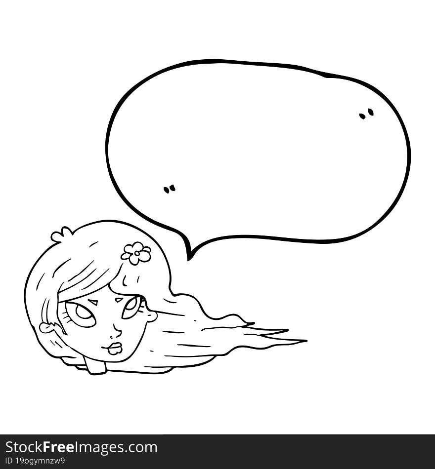 Speech Bubble Cartoon Woman With Blowing Hair