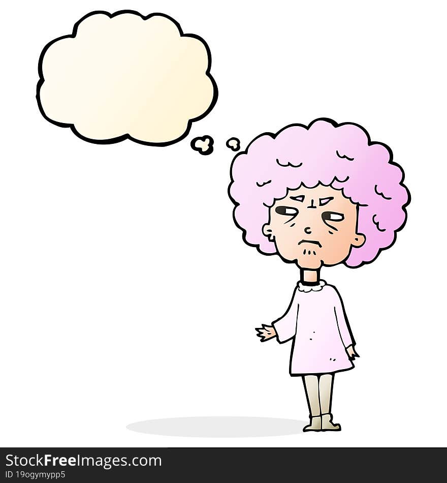 cartoon old lady with thought bubble