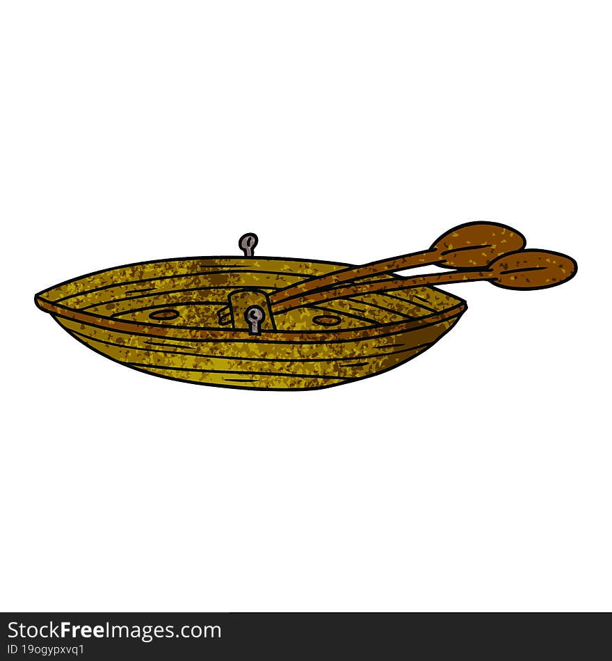 Textured Cartoon Doodle Of A Wooden Boat