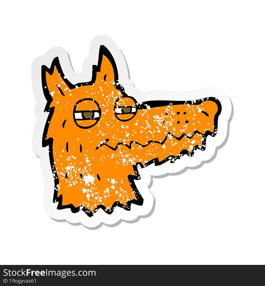 retro distressed sticker of a cartoon smug fox face