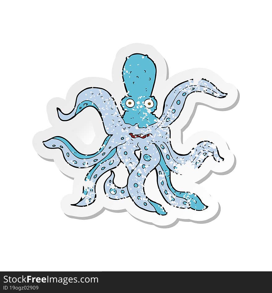 retro distressed sticker of a cartoon giant octopus