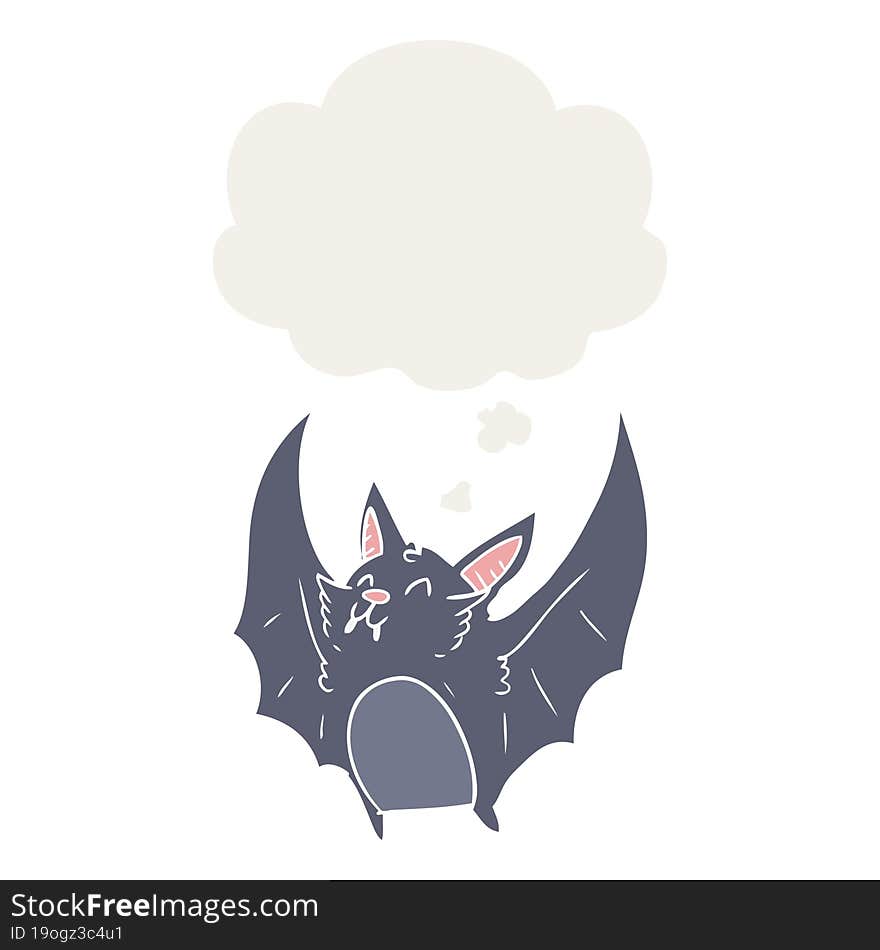 Cartoon Halloween Bat And Thought Bubble In Retro Style