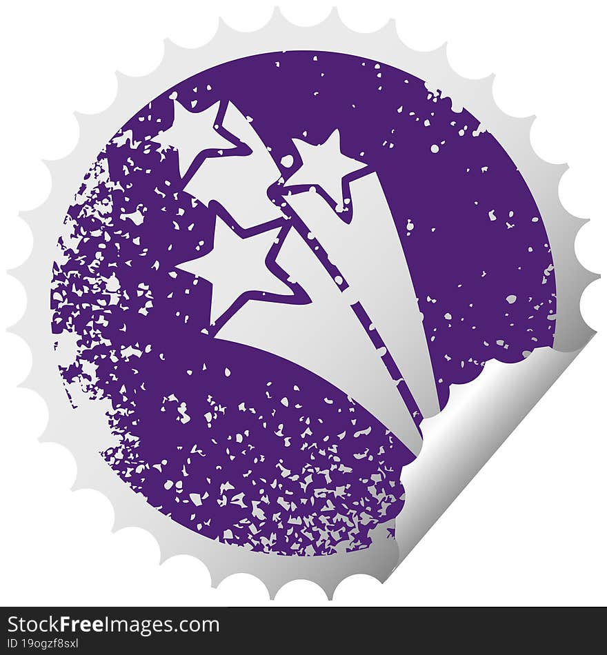 distressed circular peeling sticker symbol shooting stars