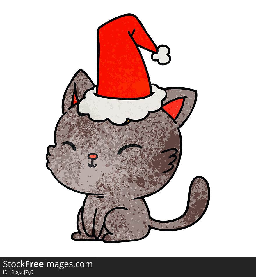 Christmas Textured Cartoon Of Kawaii Cat