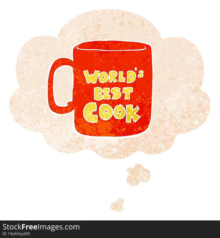 worlds best cook mug and thought bubble in retro textured style