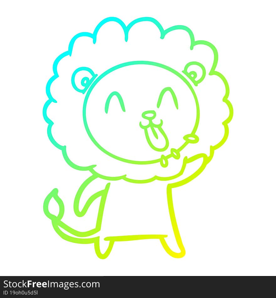 cold gradient line drawing happy cartoon lion