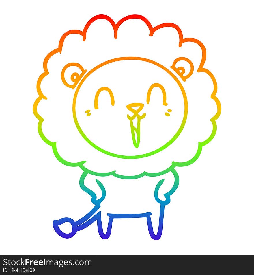 rainbow gradient line drawing of a laughing lion cartoon