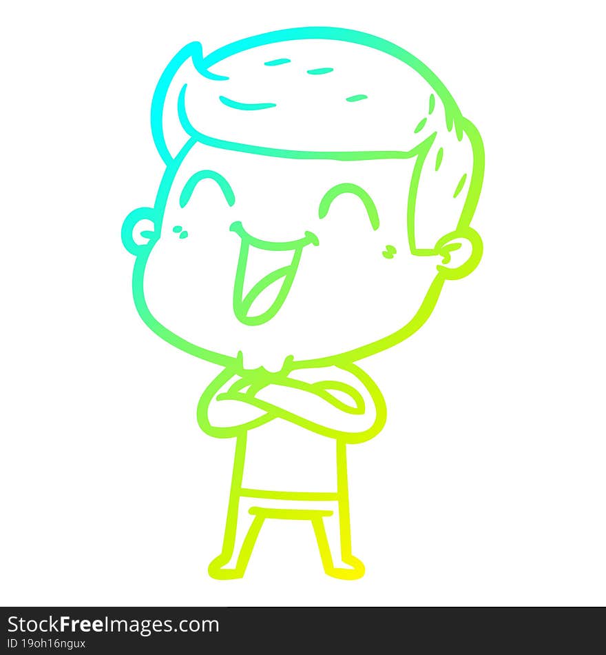 cold gradient line drawing of a cartoon man laughing