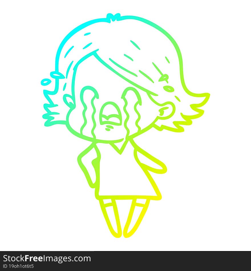 cold gradient line drawing of a cartoon woman crying