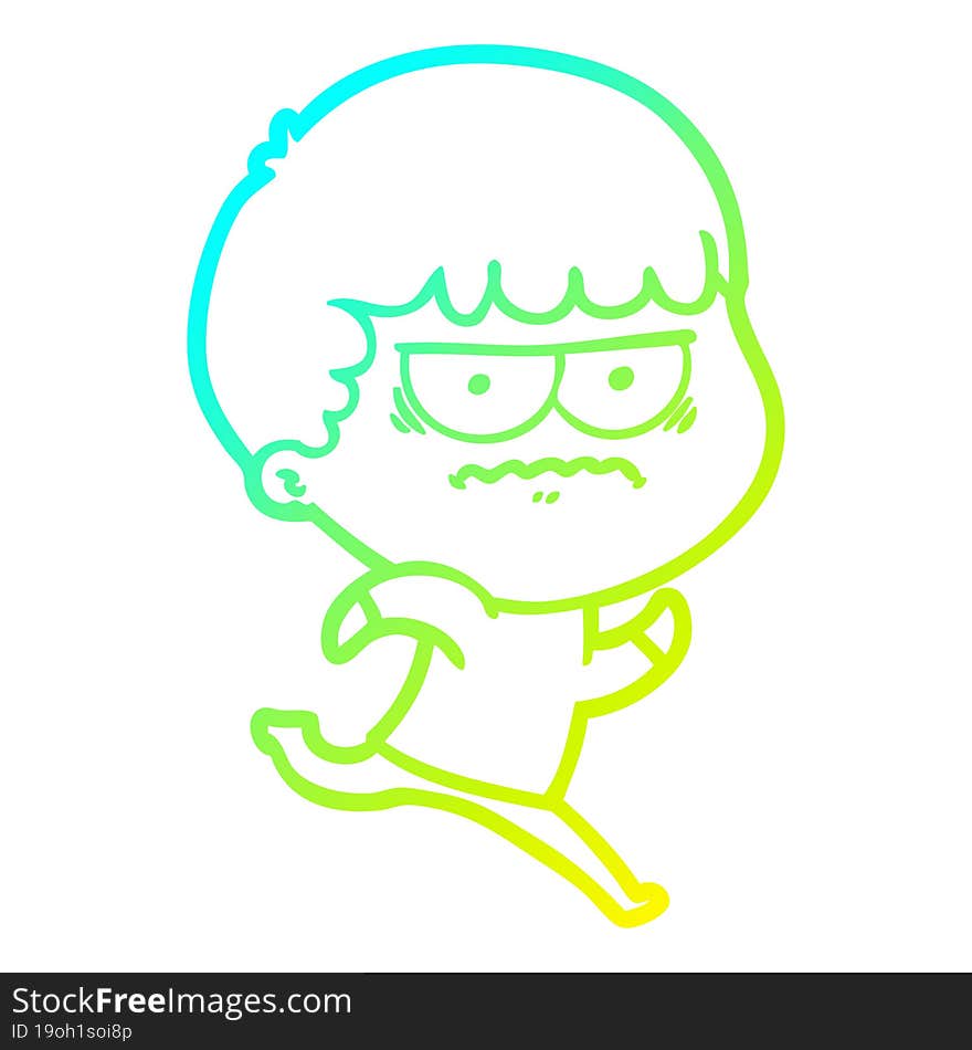 cold gradient line drawing cartoon annoyed man