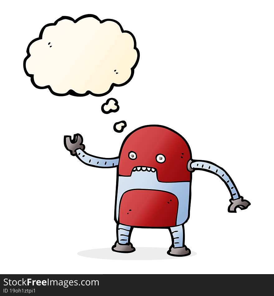 Funny Cartoon Robot With Thought Bubble