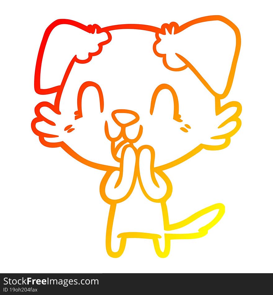 warm gradient line drawing of a laughing cartoon dog