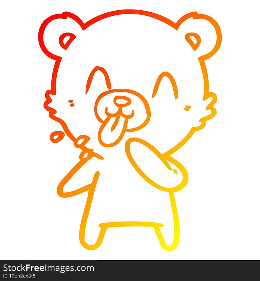 warm gradient line drawing rude cartoon polar bear sticking out tongue