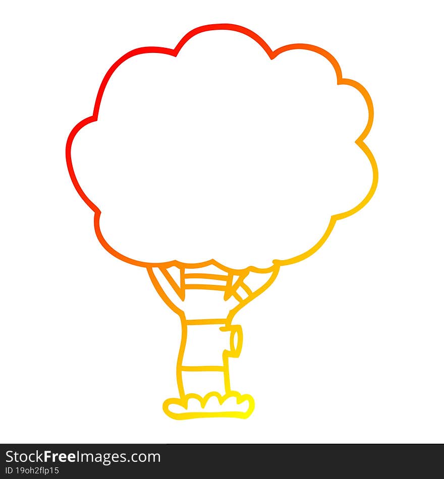 warm gradient line drawing cartoon tree