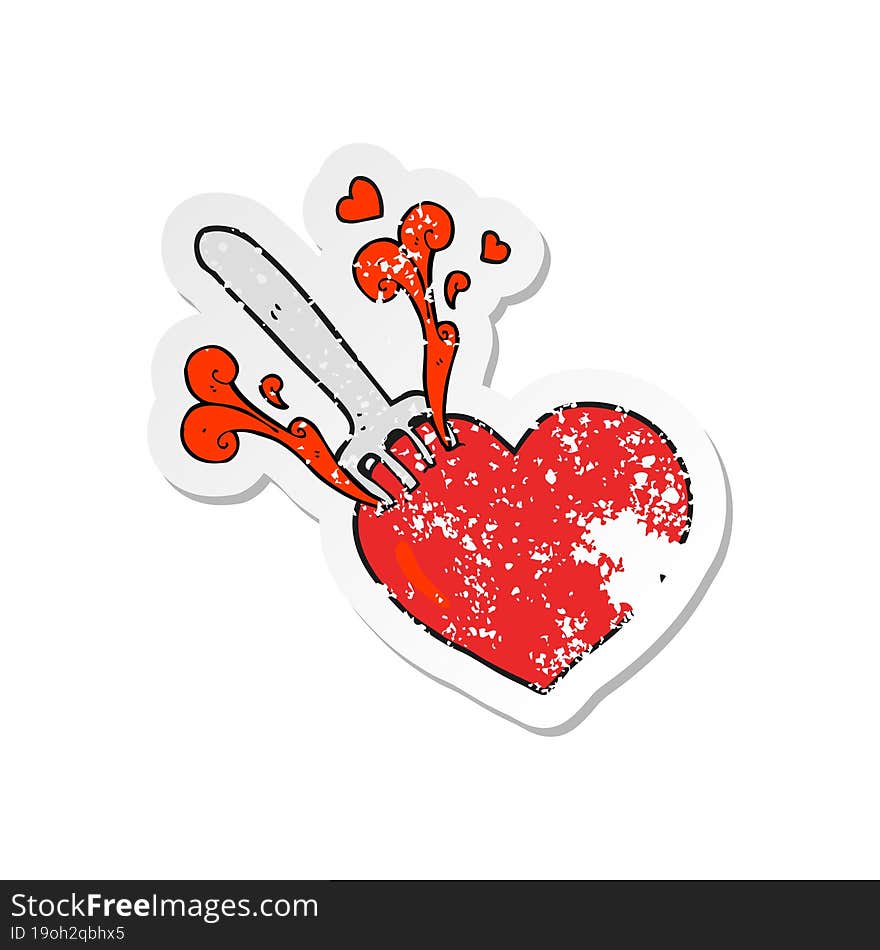 retro distressed sticker of a cartoon fork in heart