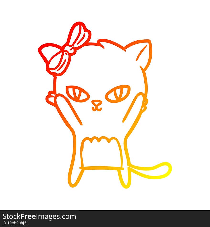 Warm Gradient Line Drawing Cute Cartoon Cat