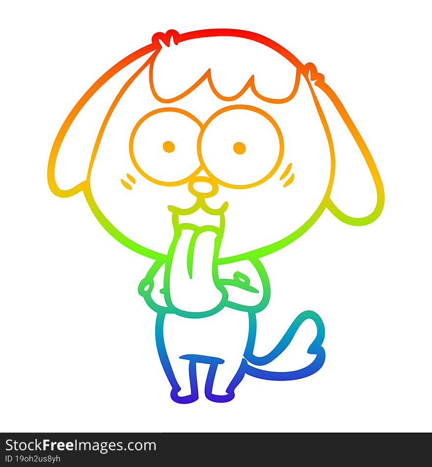 rainbow gradient line drawing of a cute cartoon dog