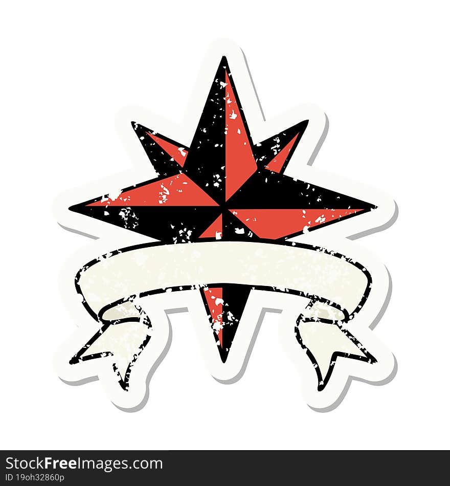 grunge sticker with banner of a star