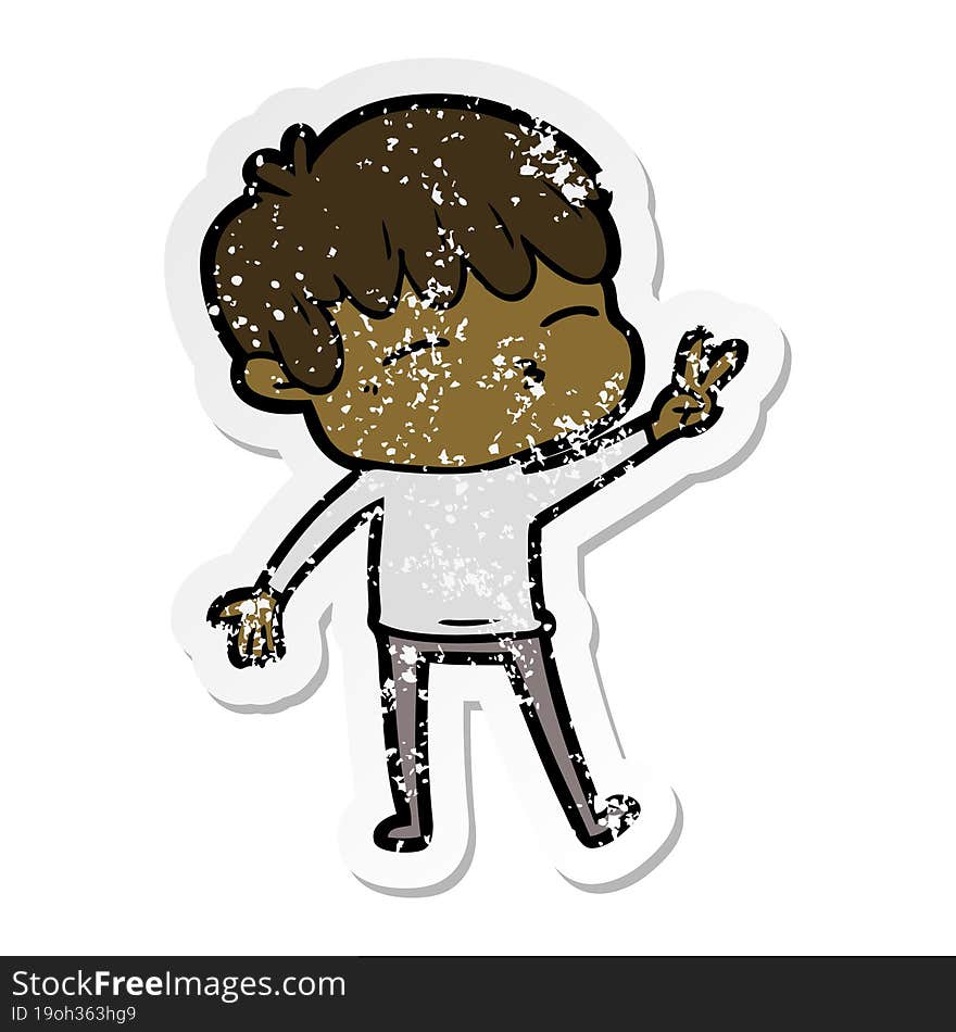 distressed sticker of a cartoon frustrated man