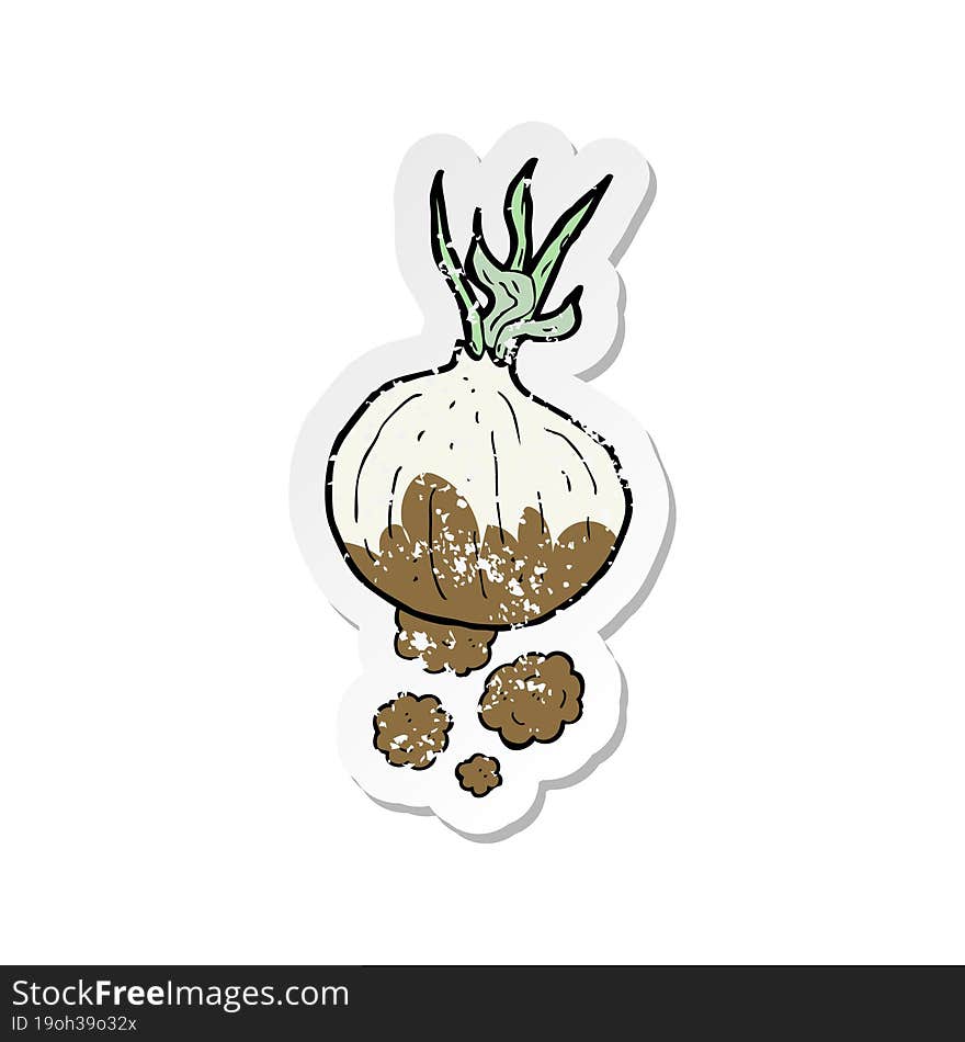 retro distressed sticker of a cartoon organic onion