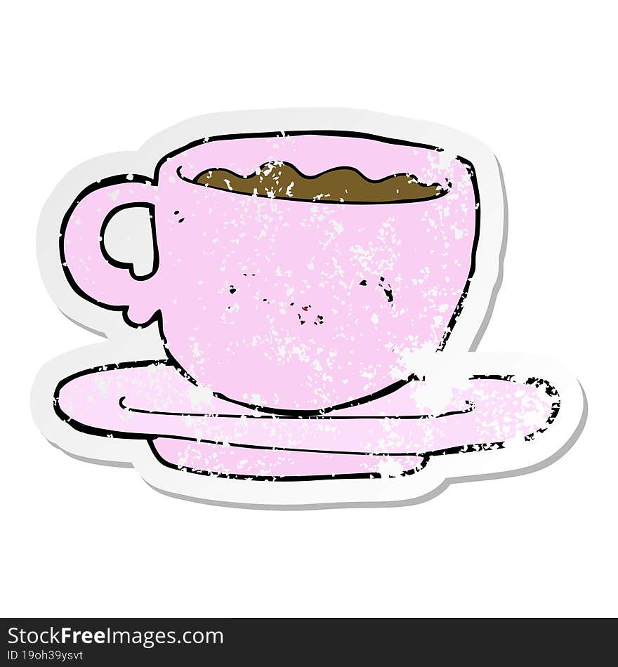 distressed sticker of a cartoon hot cup of coffee