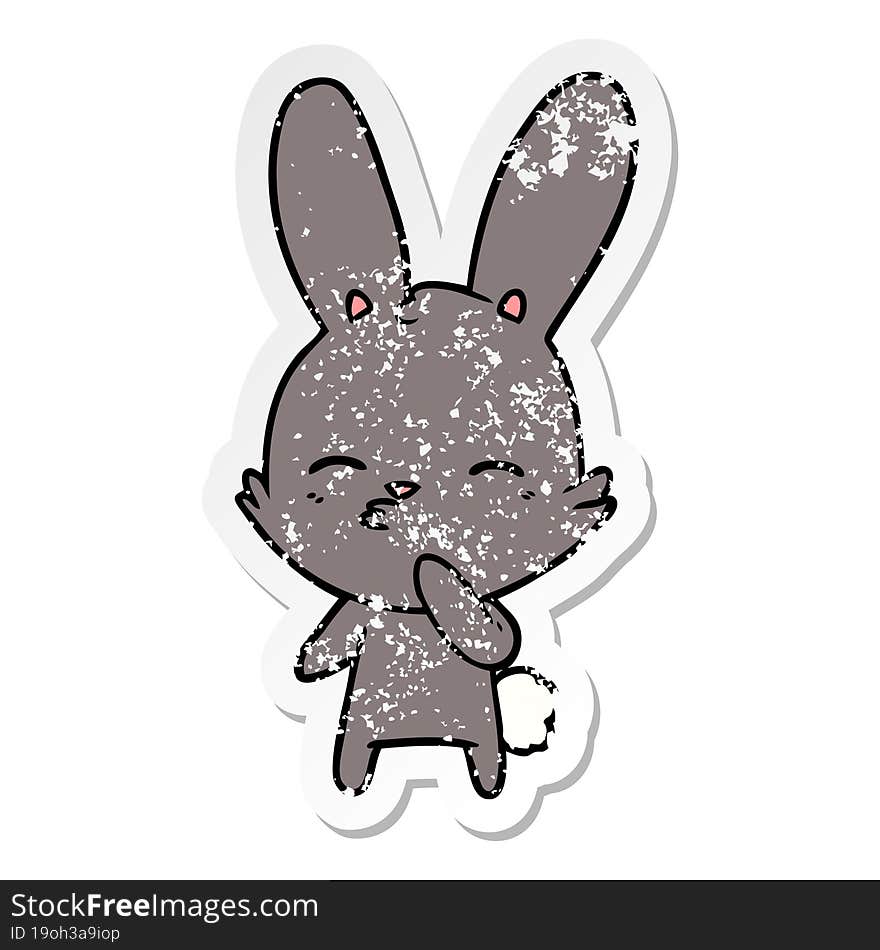 distressed sticker of a curious bunny cartoon