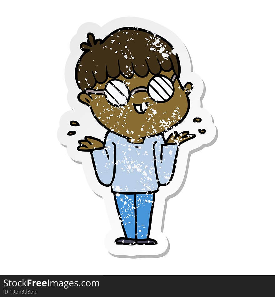 distressed sticker of a cartoon boy wearing spectacles