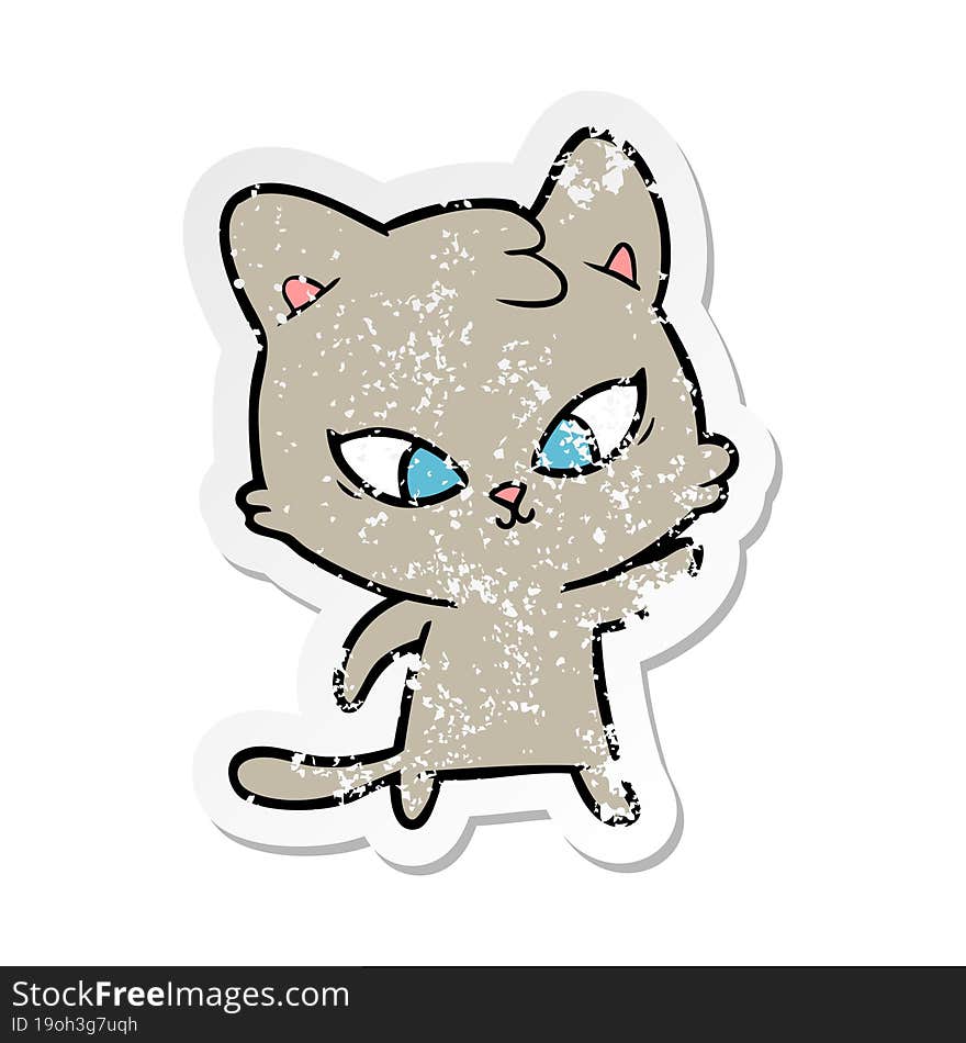 Distressed Sticker Of A Cute Cartoon Cat