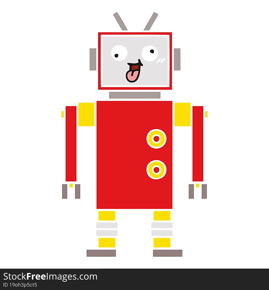 flat color retro cartoon crazy robot