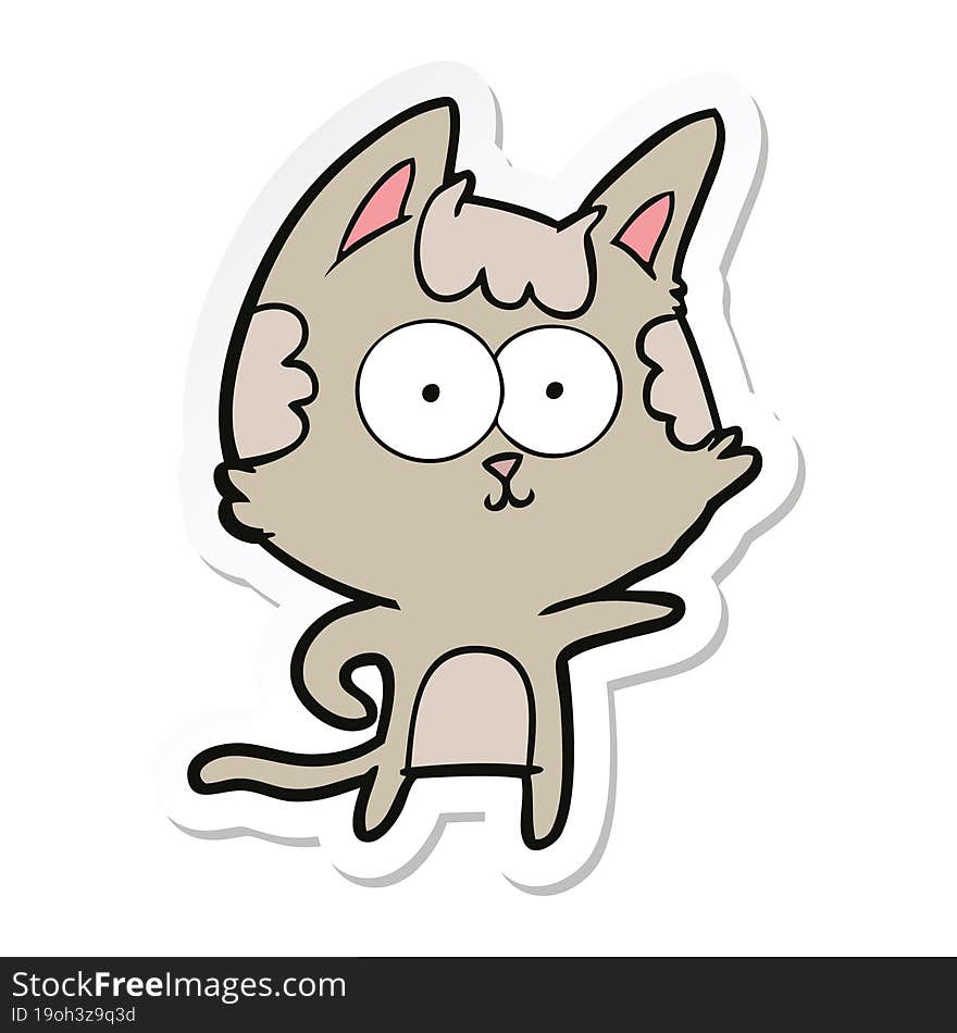 sticker of a happy cartoon cat pointing