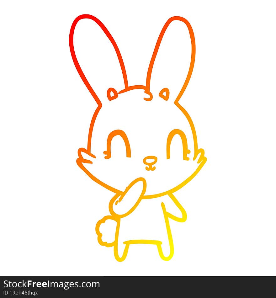 warm gradient line drawing of a cute cartoon rabbit