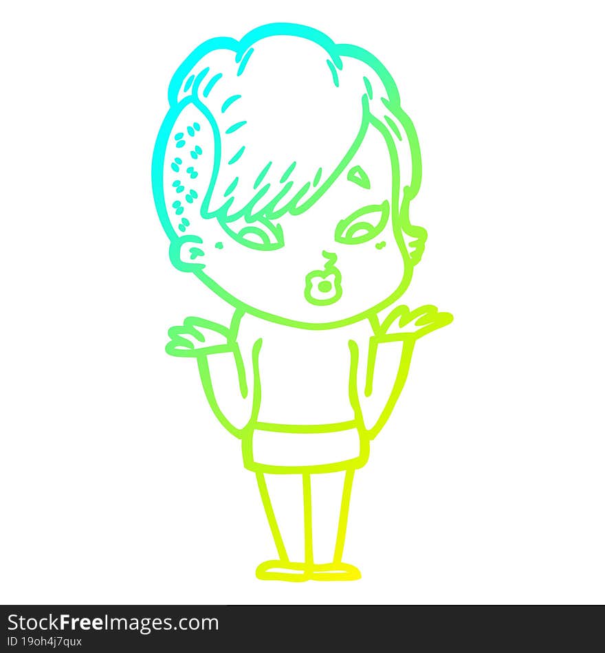 Cold Gradient Line Drawing Cartoon Surprised Girl