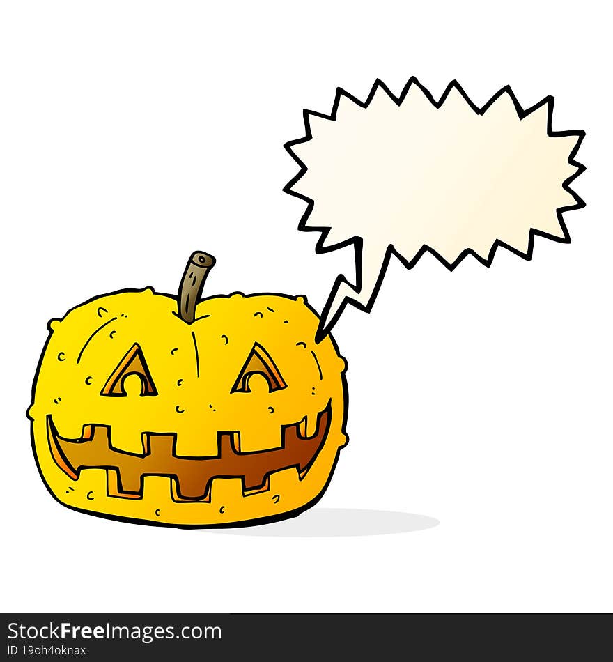 cartoon pumpkin with speech bubble