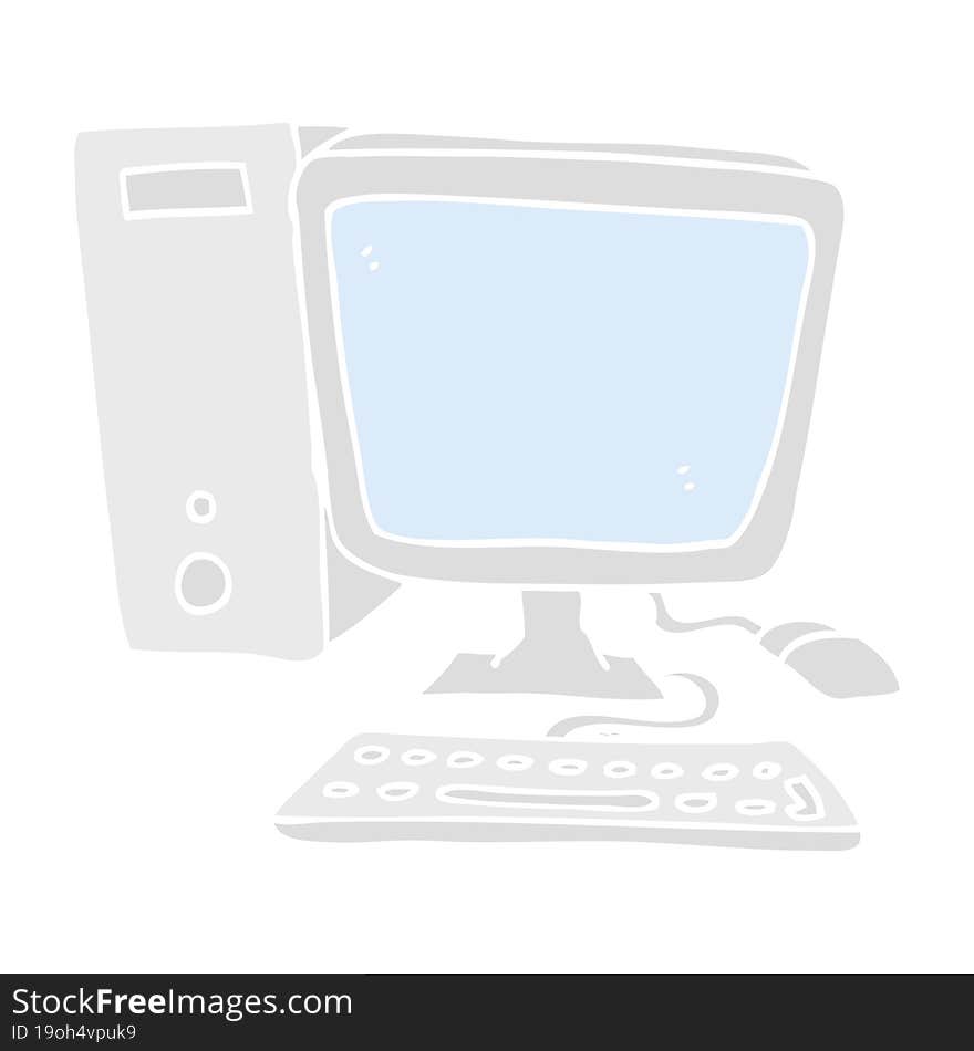 Flat Color Illustration Of A Cartoon Desktop Computer