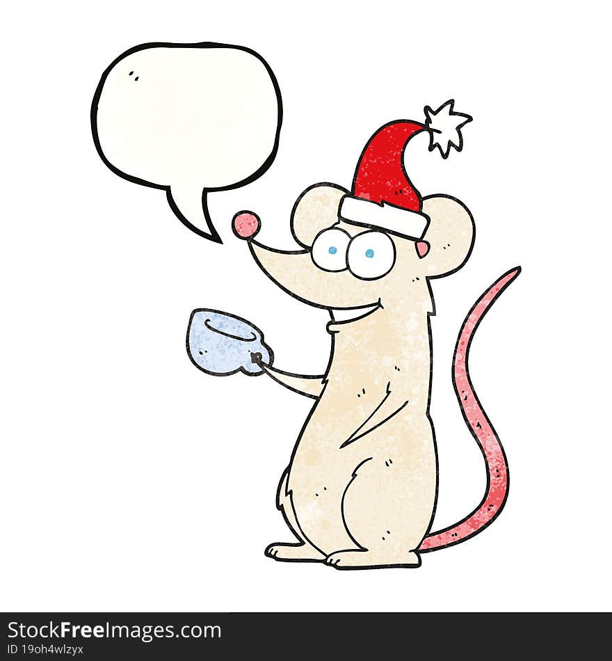 speech bubble textured cartoon mouse wearing christmas hat