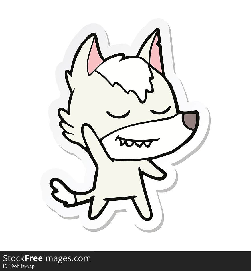 sticker of a friendly cartoon wolf