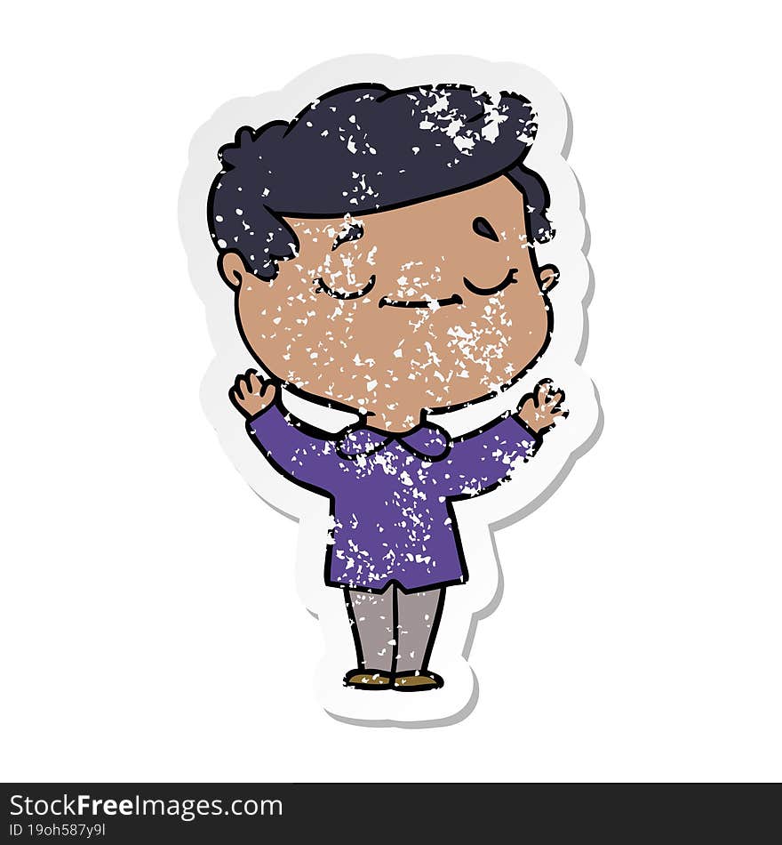 distressed sticker of a cartoon peaceful man