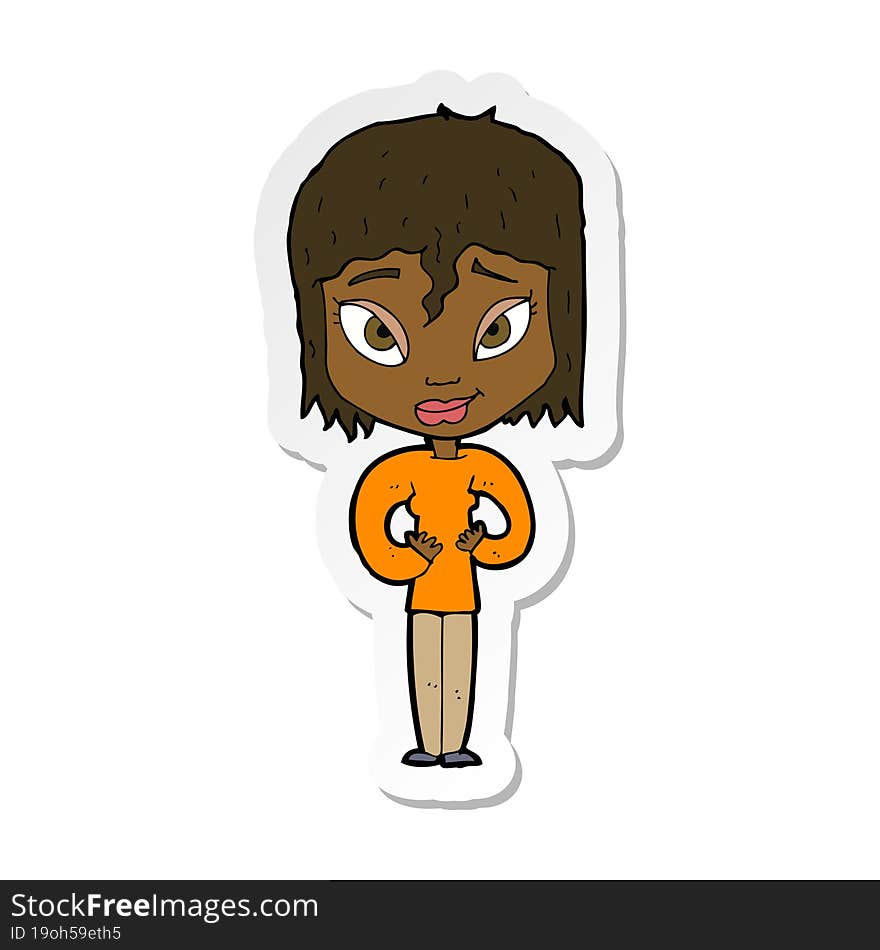 sticker of a cartoon satisfied woman