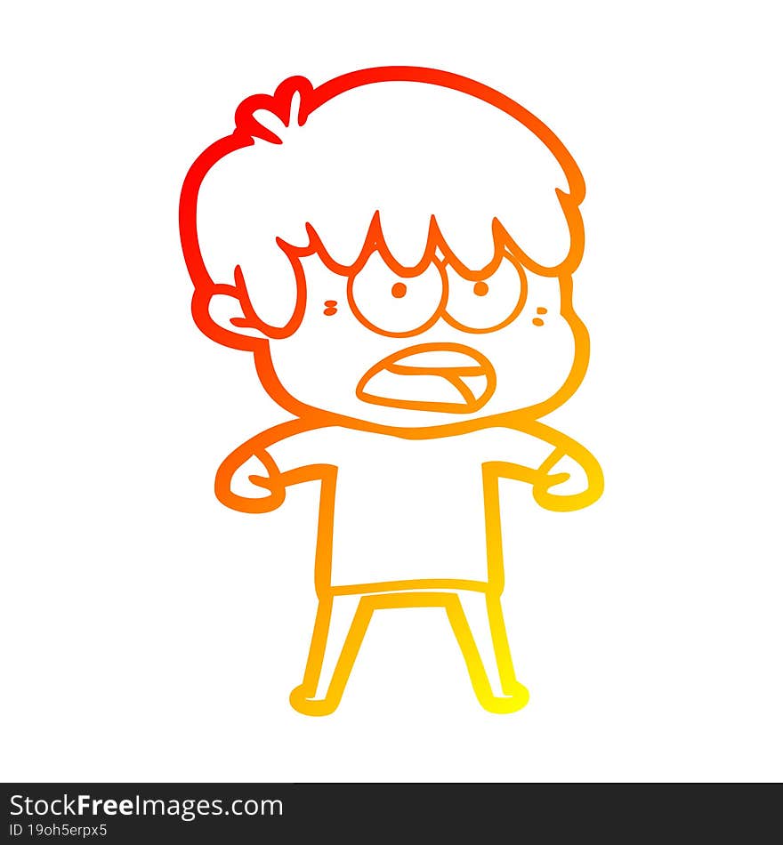 warm gradient line drawing worried cartoon boy