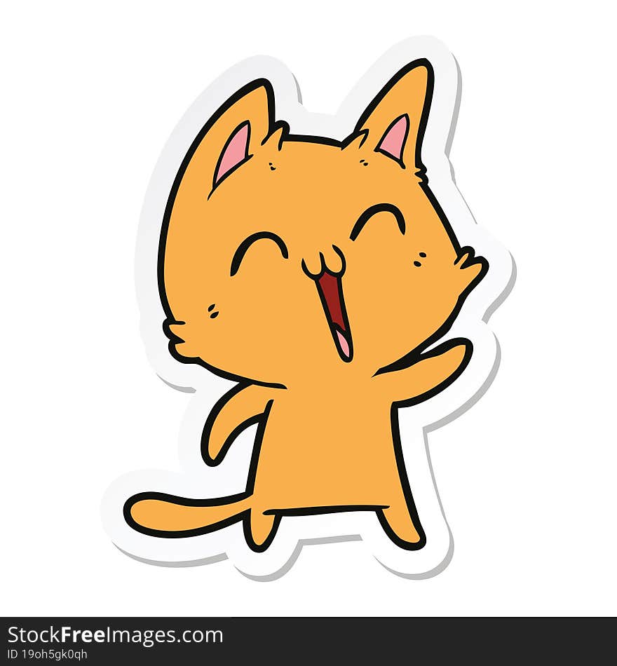 sticker of a happy cartoon cat meowing