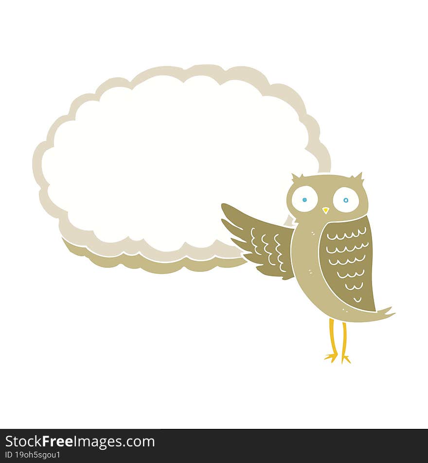 flat color illustration of a cartoon owl pointing