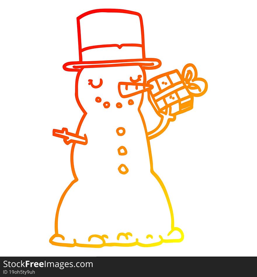 Warm Gradient Line Drawing Cartoon Christmas Snowman